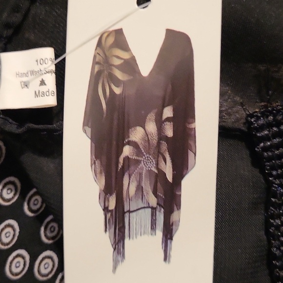 Cruise Club Tops - NWT Cruise Club sheer black floral poncho/cover-up with fringe One Size